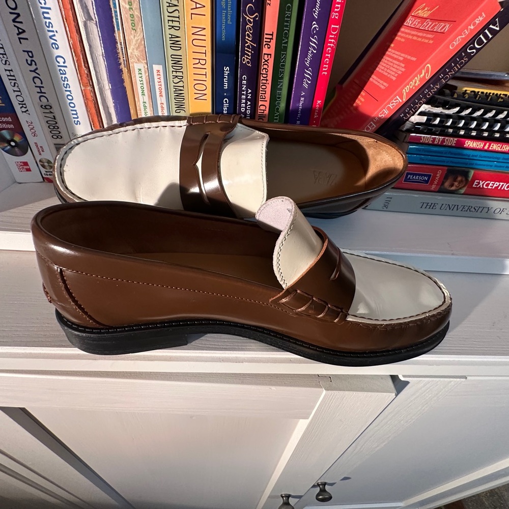 Zara Brown and Cream Leather Penny Loafers - Picture 11 of 14